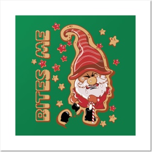 Bites Me Gingerbread Man Santa Posters and Art